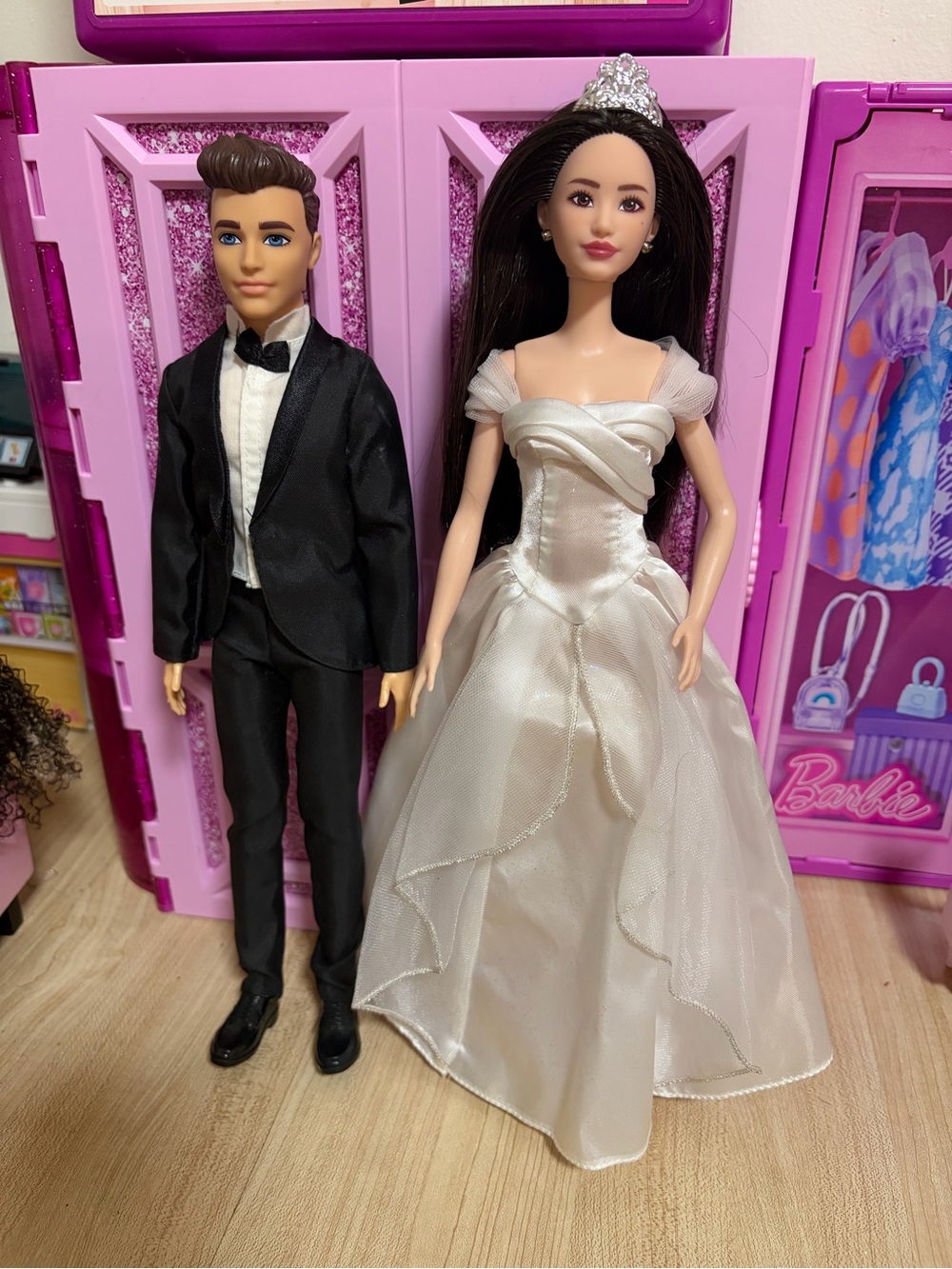 Barbie White Bridal Gown Doll with Tiara and Ken in Black Tux